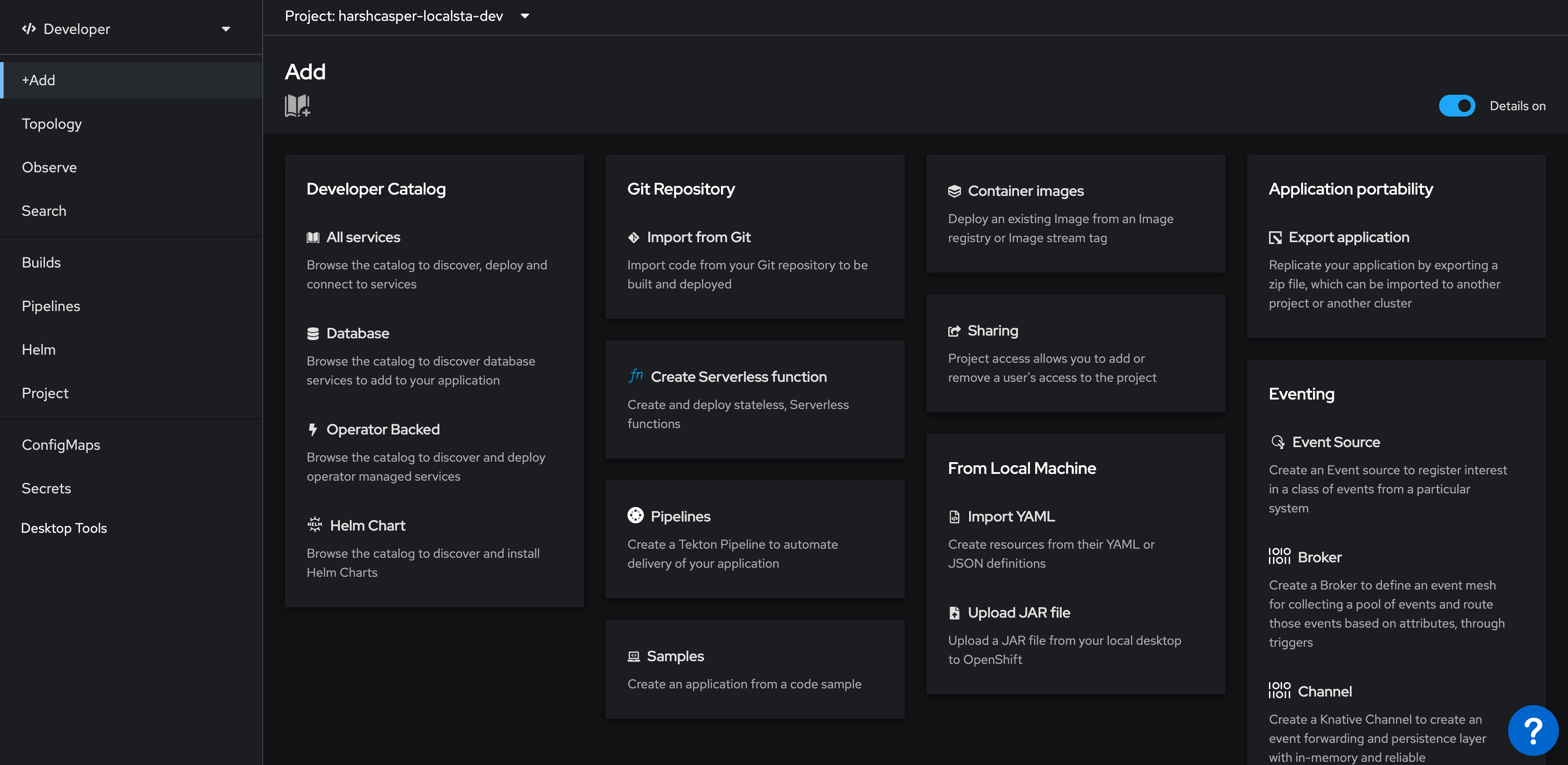 OpenShift Developer perspective